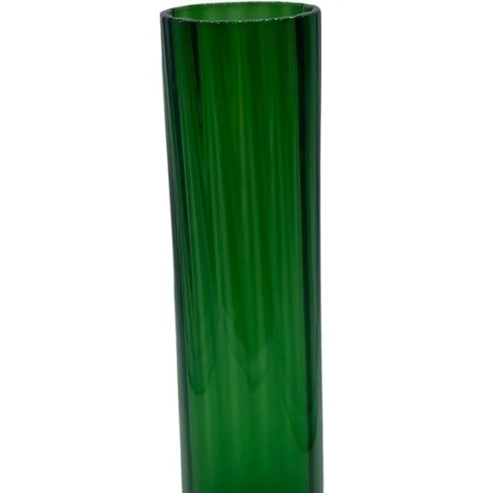 Vintage Green Ridged Vase With Clear Botton
